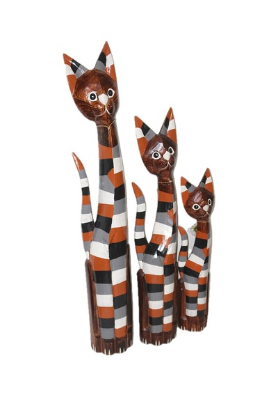 Ahşap Otantik 3 Lü Çizgili Kedi 100cm Albızıa Wood 100 80 60 Dekoratif Ahşap Kedi