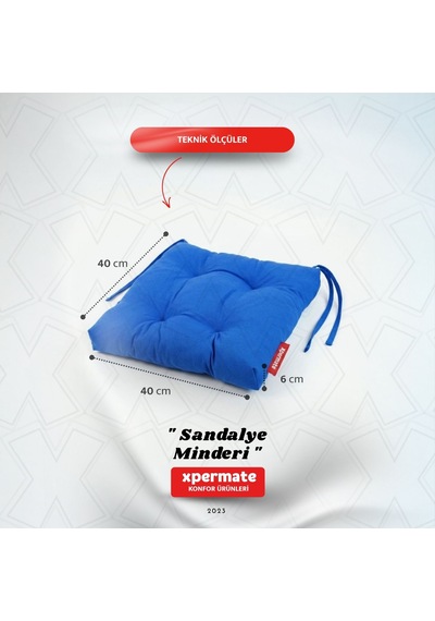 Pofuduk Sandalye Minderi Bağcıklı 40x40 Cm Yıkanabilir Dekoratif Mutfak Bahçe Piknik Minderi Mavi