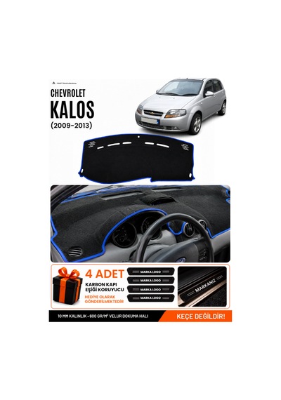 Chevrolet Kalos 2009-2013 Uyumlu Torpido Örtüsü, Torpido Kılıfı - Siyah Mavi