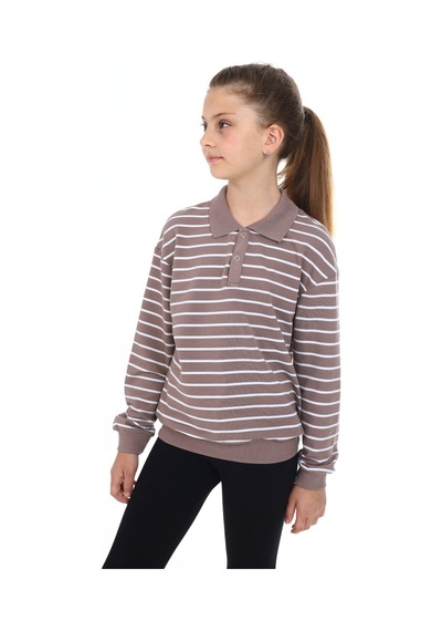 Toontoy Kız Çocuk Çizgili Sweatshirt Koyu Kahverengi