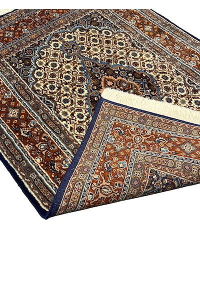 El Dokuma Sıfır İran Halısı 100x150 Lacivert Beyaz %100 Yün Halı Beyaz - Lacivert