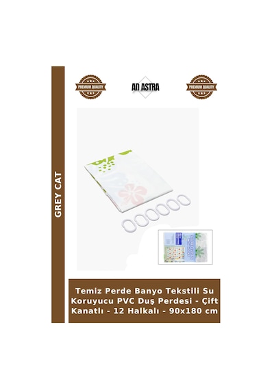 Temiz Perde Banyo Tekstili Su Koruyucu Pvc Duş Perdesi - Çift Kanatlı - 12 Halkalı - 90x180 Cm Çok Renkli