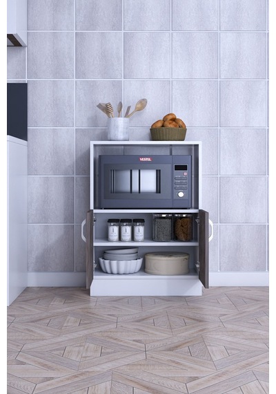 Rafineri Makro Dolap Çok Amaçlı Mikrodalga Fırın Dolabı Mdf Gri Beyaz