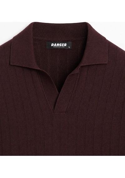 Danger Erkek Polo Yaka Fitilli Triko Kazak Bordo