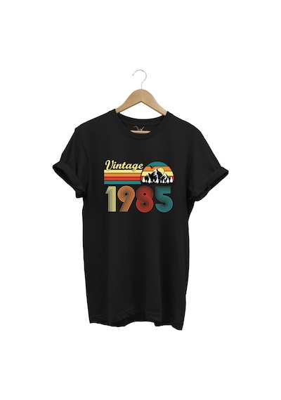 Retro Vintage 1985 Doğa Temalı Renkli Baskılı %100 Pamuk Unisex Regular Fit T-shirt Siyah