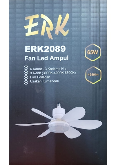 Erk E27 Duya Takılabilen Tavan Vantilatörü Kristal Ledli Kumandalı 6 Kanatlı 3 Renk Işıklı Fan 1