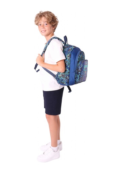 Kaukko Kids Üç Gözlü Erkek Çocuk Okul Sırt Çantası Kamyon Detaylı - L5261 Lacivert - Yeşil