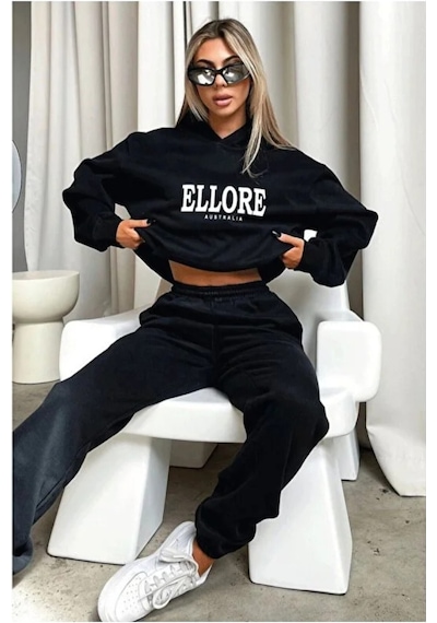 Ellore Australia Eşofman Takımı Sweatshirt Jogger Siyah Baskılı Oversize Şardonlu Kapüşonlu Siyahh Ellore Australia Eşofman Takımı Sweatshirt Jogger Siyah Baskılı Oversize Şardonlu Kapüşonlu Siyahh