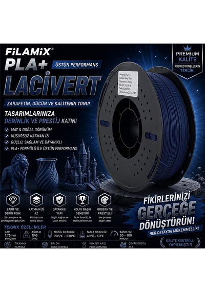 Filamix Pla+ Lacivert Filament 1,75 Mm 1 Kg Plastik Makara