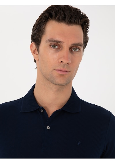 Lacivert Slim Fit Desenli Polo Yaka T-shirt