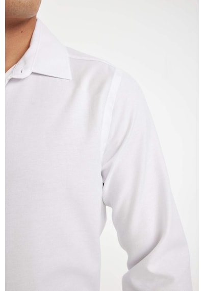 DeFacto Slim Fit Dar Kesim Oxford Basic Düz Pamuk Karışımlı Uzun Kollu Beyaz Gömlek R4340AZ24AUWT34