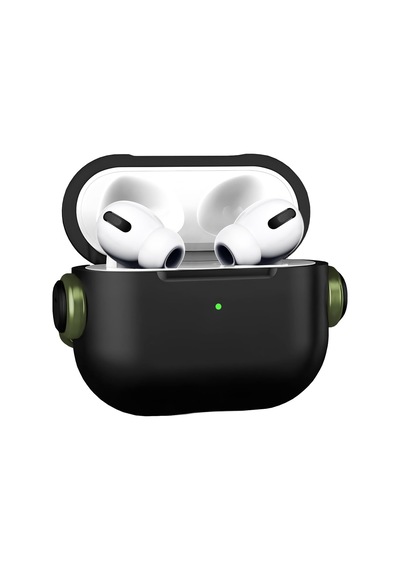 Airpods 4 Uyumlu Djpods Sert Malzemeli Dayanıklı Koruyucu Kilitli Kapak Askı Aparatlı Kılıf Siyah - Yeşil