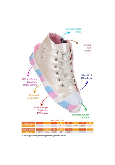 Kiko Kids Unicorn Fermuarlı Kız Çocuk Spor Ayakkabı Gümüş