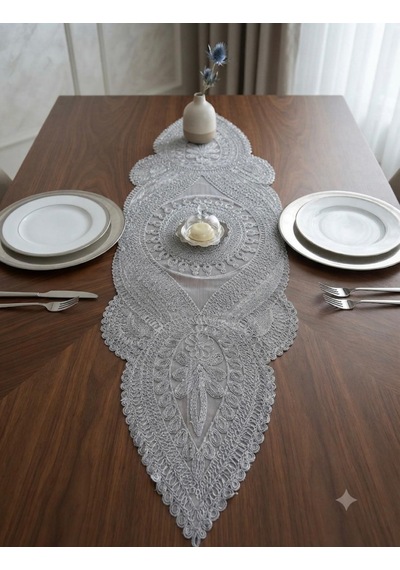 Gümüş Dantel Salon / Simli Runner