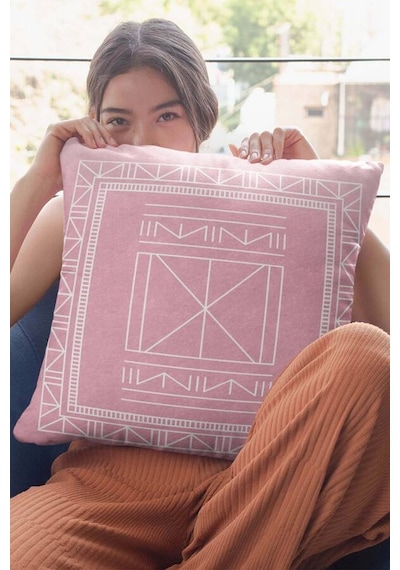Pembe Etnik Desen Çift Taraflı Yastık Kırlent Kılıfı Krl429n11