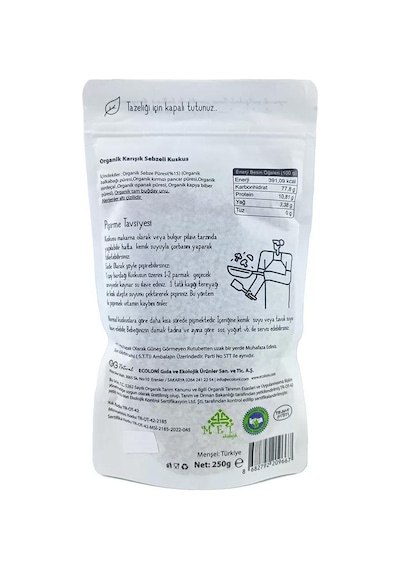 Organik Karışık Sebzeli Tam Buğday Bebek Kuskus +7 250gr