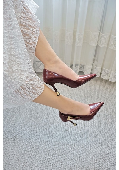 Asmi Shoes Kadın Jenny Bordo Rugan Stiletto Topuklu Ayakkabı