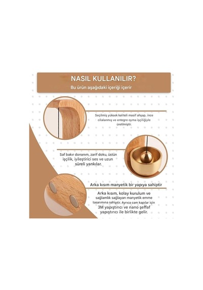 Mallart Masif Ahşap Ve Pirinç Kapı Zili Rüzgar Çanı Manyetik Yapıştırıcılı/cam Kapı Uyumlu Minimal Dekoratif Kapı Çanı Ev Ofis Dükkan Giriş Zili