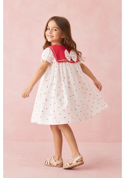 Eray Alp Kids Kız Çocuk Kalp Desenli Müslin Elbise Yazlık Günlük Model Kırmızı