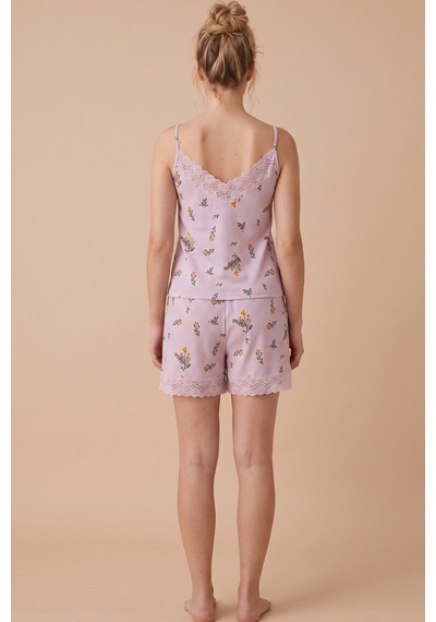 Siyah İnci Bürümcük-krınkıl Şortlu Pijama Takım 26120225 Lila