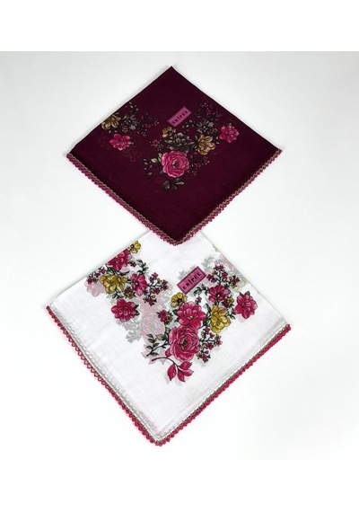 Eripek 2'li Paket Oyalı % 100 Pamuk Tülbent 6805 Bordo-beyaz