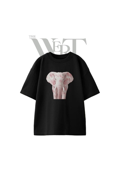 Thewert Rose Elephant Tasarım Baskılı Ünisex Siyah Oversize T-shirt