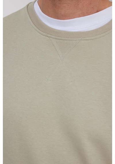 Tudors Unisex Relax Fit Rahat Kesim %100 Pamuk Basic Taş Bisiklet Yaka Sweatshirt-35144 Taş