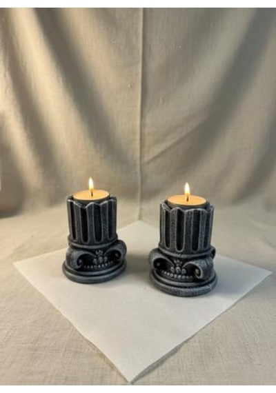 Mireva Yunan Sütunu Taş Mumluk Seti 2'li 9 Cm Tealight Şamdan, Dekoratif Obje Çok Renkli
