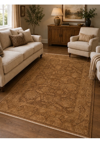 Shiraz Shr 01 Beige Vintage Eskitme Tarzı Yumuşak Dokulu Salon Halısı Oturma Odası Halısı Bej