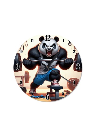 Halter Kaldıran Kızgın Panda Analog Duvar Saati Çok Renkli
