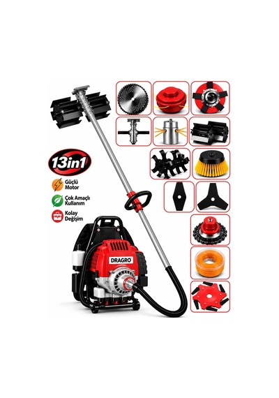 Dragro Drg-13 Premium 13 Parça K Sırt Tipi Motorlu Tırpan Çift Çapa Bahçe Seti