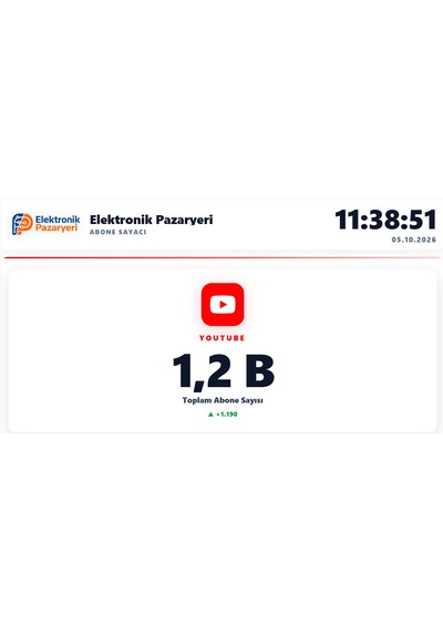 Youtube Abone Sayacı Canlı Abone Panosu İşletmeler İçin Profesyonel Dijital Tabela Otomatik Güncellenen Abone Sayacı