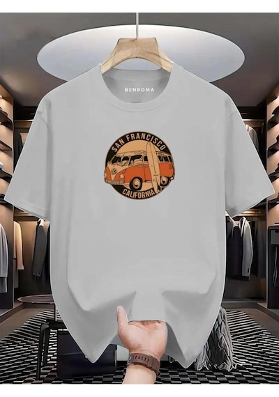 Woswos Baskılı Oversize Tişört Gri