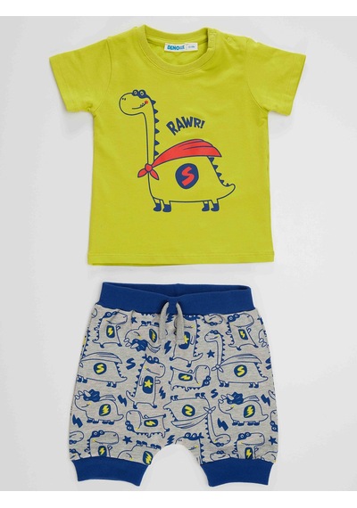 Denokids Super Dino Erkek Bebek T-shirt Kısa Pantolon Takım Çok Renkli