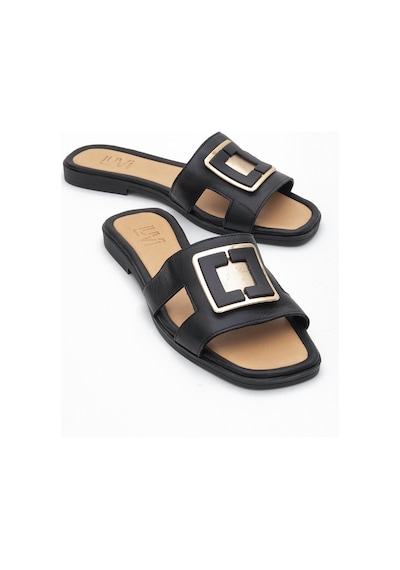 Luvishoes Luvi Shoes Millie Siyah Hakiki Deri Tokalı Kadın Terlik Siyah