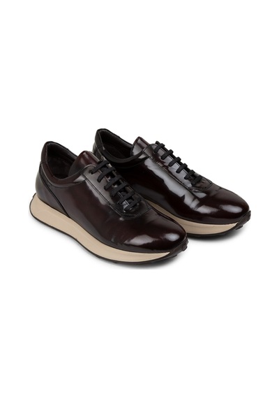 Deery Hakiki Deri Bordo Erkek Sneaker Ayakkabı - 01983Mbrde01 Bordo