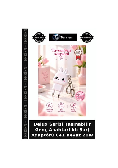 Delux Serisi Taşınabilir Genç Anahtarlıklı Şarj Adaptörü C41 Beyaz 20w