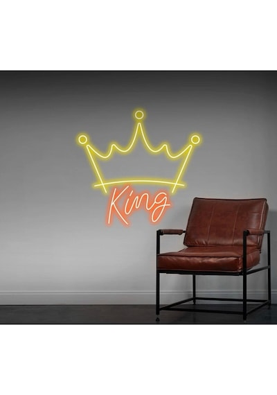 King Yazılı Ve Şekilli Neon Tabela Turuncu
