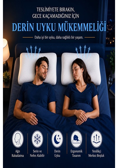 Yüzüstü Uyku Yastığı Nefes Alabilen Ergonomik Çift Taraflı Visco Yastık Beyaz