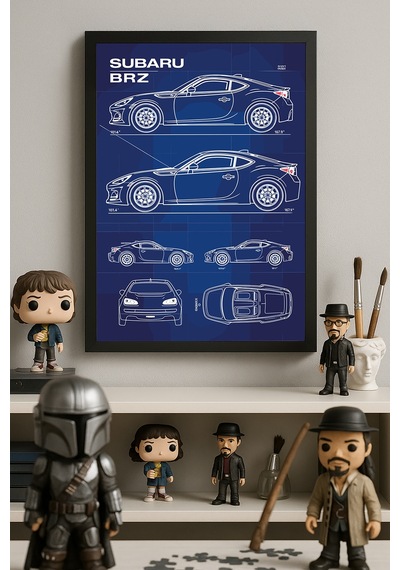 Subaru Brz Siyah Ahşap Çerçeveli Poster, Dekoratif Araba Duvar Tablosu
