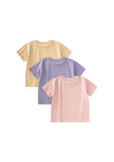Cigit Üçlü Set Kız T-shirt 2-10 Yaş Lila Sarı Pudra