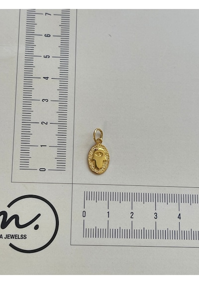 925 Ayar Gümüş Gold Renginde Zincirli Fatma Ana Eli Gümüş Kolye