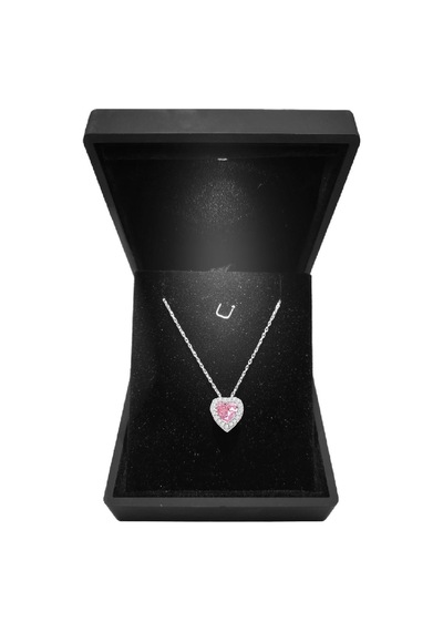 Söğütlü Silver Işıklı Kutuda Gümüş Rodyumlu Pırlanta Modeli Pembe Zirkon Taşlı Kalp Kolye