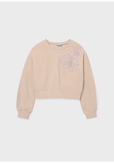 Mayoral Bej Kız Çocuk Pul Detaylı Sweatshirt 7421 Bej