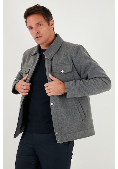 Buratti Slim Fit Ceket Yaka Astarlı Kaşe Erkek Kaban 58400347 Açık Gri