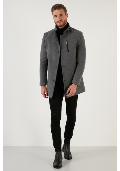 Buratti Slim Fit Düğmeli Dik Yaka Kaşe Erkek Kaban 5840099 Açık Gri