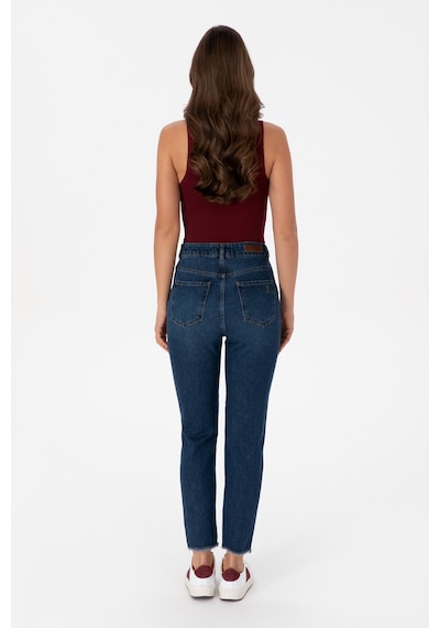 U.S. Polo Assn. Kadın Koyu Mavi Mom High Waist Fit Jean Pantolon 50316560-DN0023