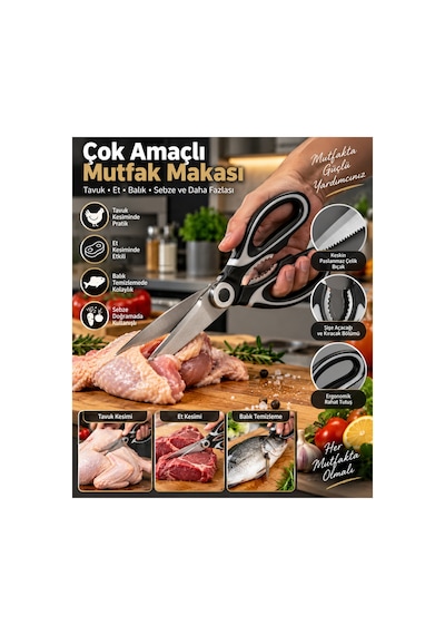 Çok Amaçlı Profesyonel Mutfak Makası Tavuk, Et Ve Balık Kesme Makası
