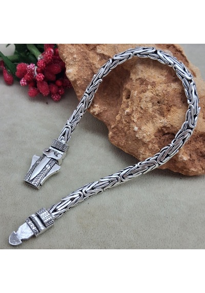 Gümüş Bileklik 925 Ayar Balık Sırtı Kral Model Zincirli Özel Kutu Kilitli Bileklik