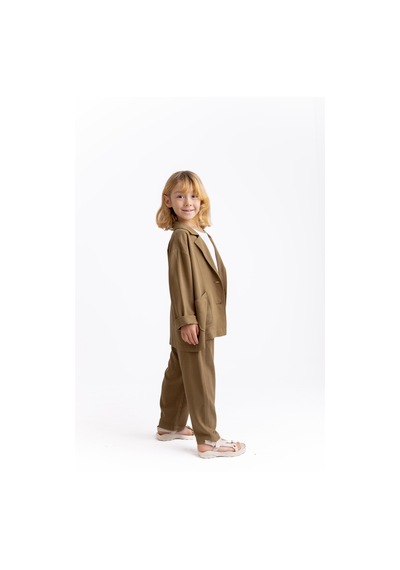 Oliven The Kid Unisex Klasik Keten Pantolon Caramel Caramel Kahverengi